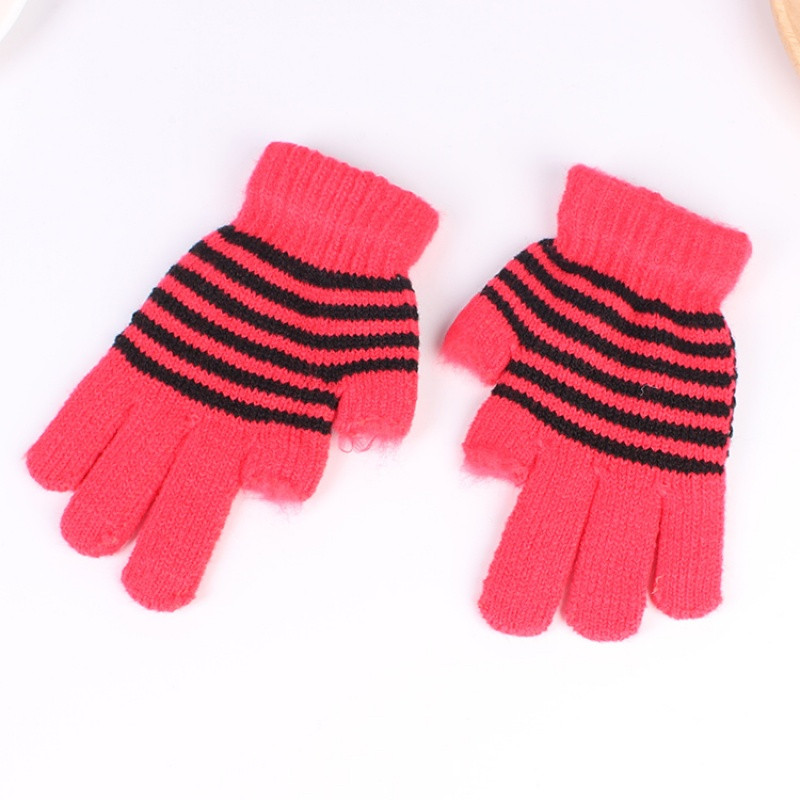 半指手套男女士保暖毛线漏二指学生写字工作骑行车露手指头秋冬季_2 新大红小学生款