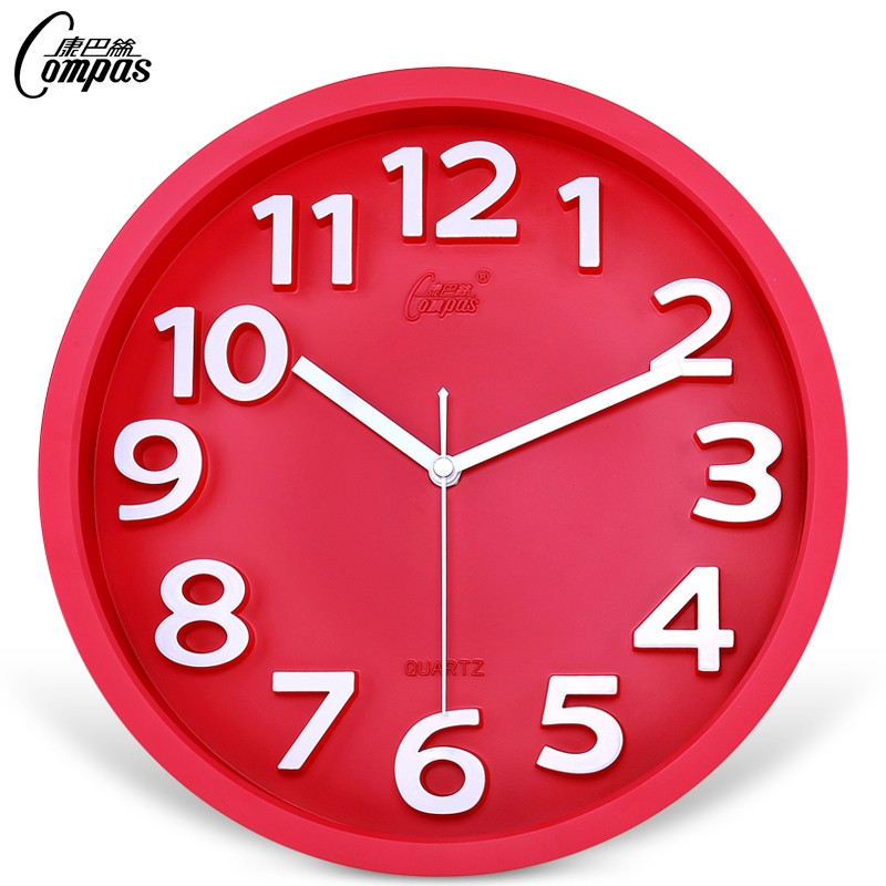 丝静音挂钟客厅圆创意钟表时尚现代石英钟简约卧室时钟壁挂钟(60e)_14英寸（直径35.5厘米） 12英寸 红色6697