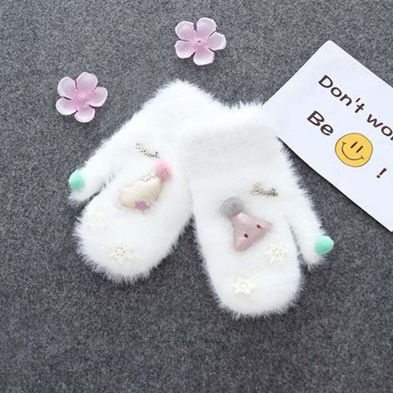 儿童手套女冬加绒加厚甜美可爱小学生韩版保暖手套女童通用简约小清新婴童手套 均码 大人款-白色