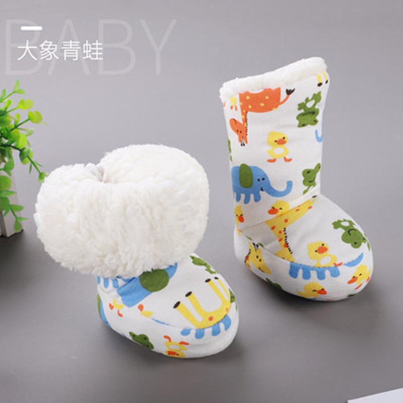 婴儿护脚套秋冬加厚卡卡通可爱初生新生儿软底鞋子宝宝保暖摇粒绒加绒鞋冬季配饰脚套 3-12个月脚底长12cm 印花羊羔绒脚套-大象青蛙