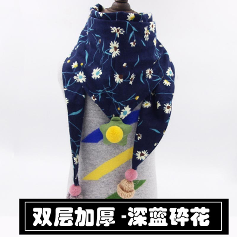 秋冬儿童围巾女棉三角巾男童女童可爱宝宝婴儿脖套冬季保暖小清新配饰 围脖 婴童围巾 儿童均码 双层加厚深蓝碎花