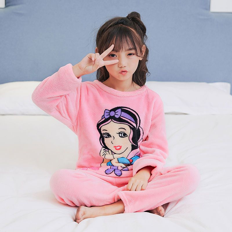 [促销]秋冬季儿童睡衣加厚女孩法兰绒童装珊瑚绒家居服小孩睡衣男女童_1 18#建议身高145-155厘米 佰绒套装#白雪公主