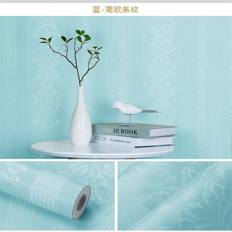 贴纸墙贴粘纸装饰防水纯色加厚家具翻新壁纸寝室自粘墙纸10米卧室 简欧条纹_蓝10米_特大