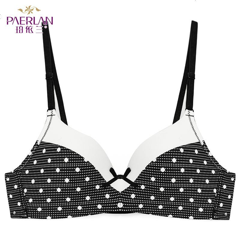 珀依兰 无钢圈蝴蝶结圆点少女文胸 小胸一片式两排扣内衣_694_378 贵族黑 75B