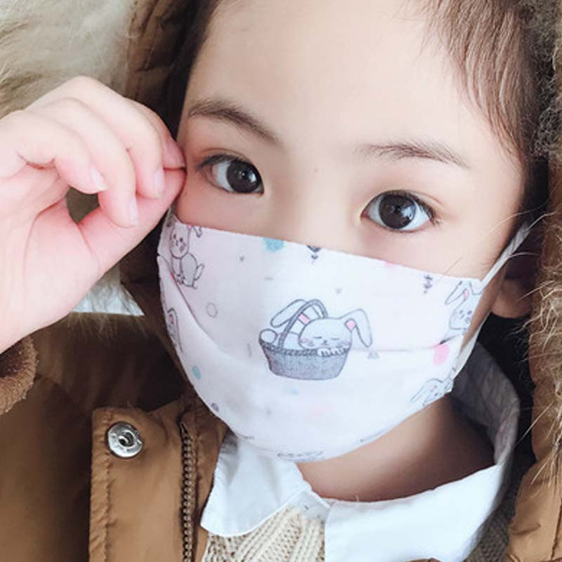 秋冬儿童口罩可爱婴儿宝宝保暖男童女童卡通可爱口罩通用简约小清新婴童口罩 见详情 褶皱棉纱-小兔浅粉1-3岁