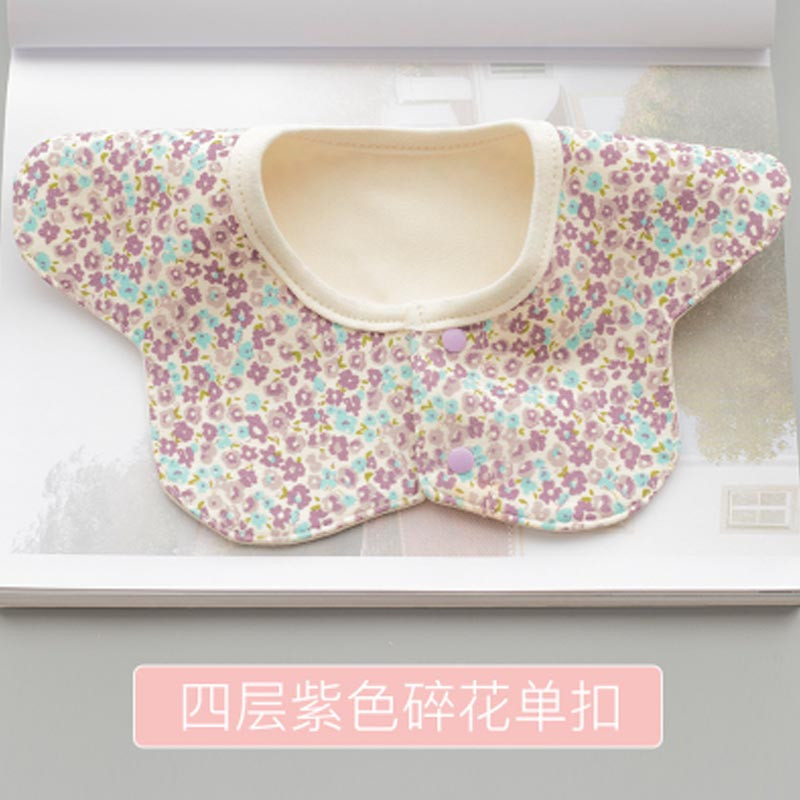新生婴儿围嘴360度可旋转暗扣宝宝棉口水巾圆形防水围兜甜美小清新四季通用围嘴/口水巾 婴童围嘴 四层紫色碎花#单扣