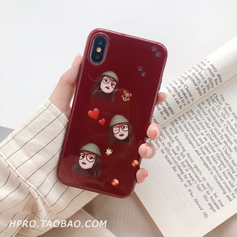 卡通女孩8plus苹果x手机壳XSMax/XR/iPhoneX/7p/6女iphone6 7plus/8plus酒红底