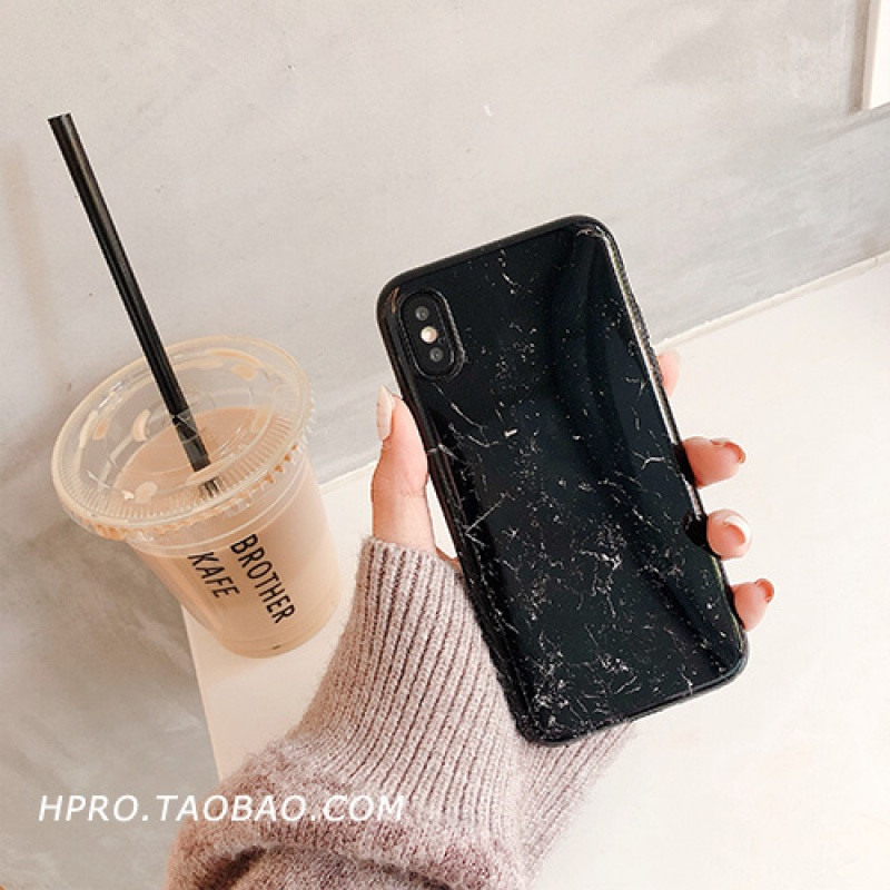 网红大理石6s苹果x手机壳XSMax/XR/iPhoneX/8plus/7p女款ipho 6plus/6splus黑色