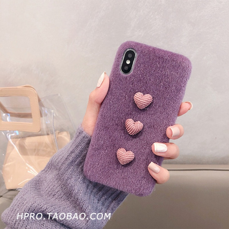 毛呢爱心6s苹果x手机壳XSMax/XR/iPhoneX/8plus/7p女款iphon_1 7plus/8plus紫色