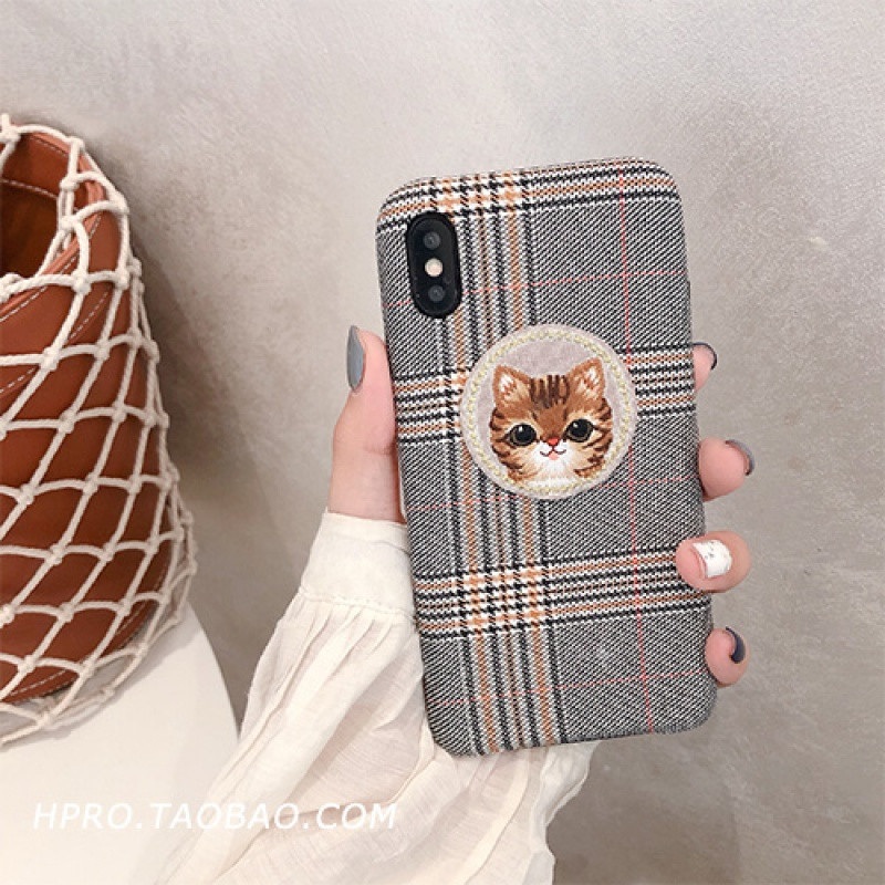 英伦格子动物6splus苹果x手机壳XS/XR/Max/iPhone8plus/7个性女款 iPhoneXSMax猫咪