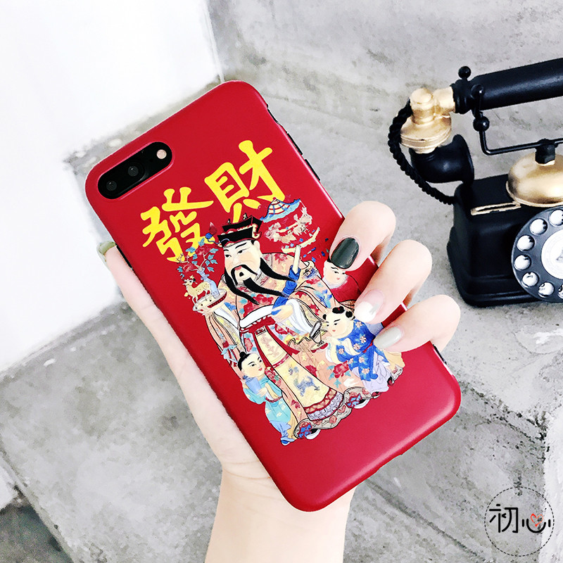 中国风红色财神爷iPhoneX手机壳7p苹果8plus财文字Xsmax软壳6sp 6p/6sp(大屏)发财3童子财神爷红底IMD软壳