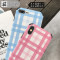 韩风清新文艺格子XS苹果X手机壳iPhone8plus浮7plus软壳6sp女款 苹果7/8(小屏)蚕丝纹黄白格子tpu软壳