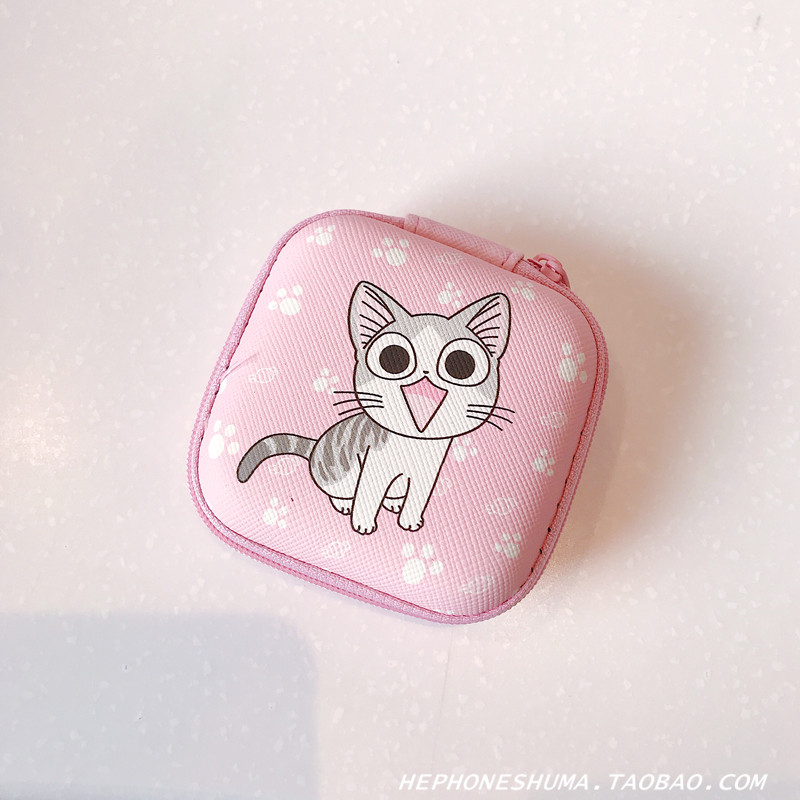 日韩可爱卡通耳机数据线收纳包迷你便携硬币拉链零钱包防摔女款潮_1 【收纳包】起司猫