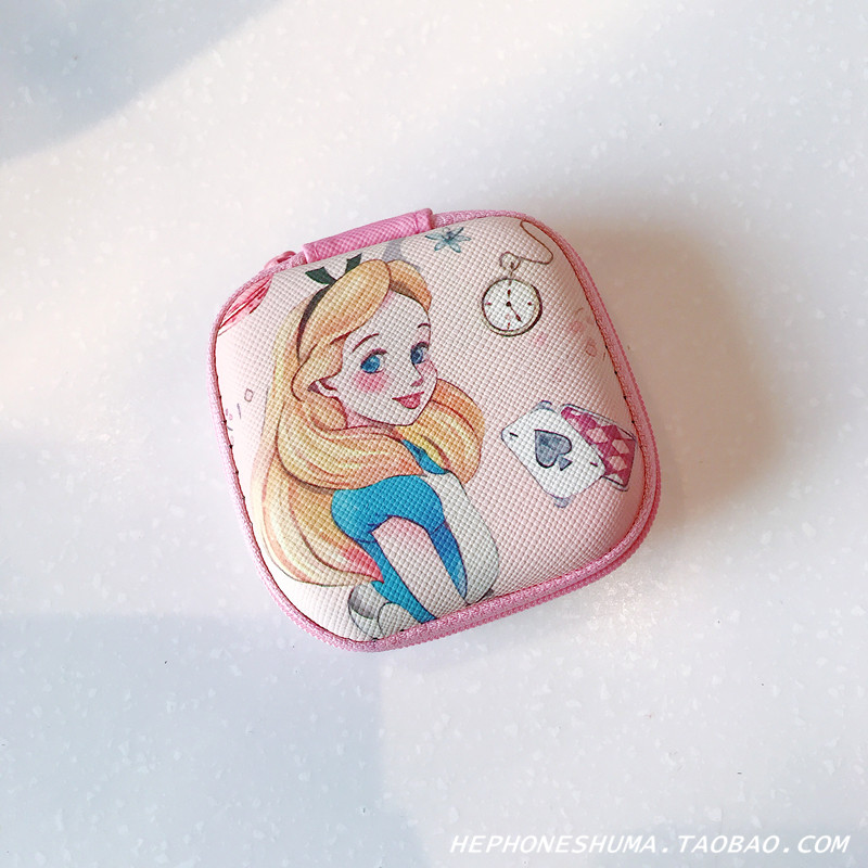 日韩可爱卡通耳机数据线收纳包迷你便携硬币拉链零钱包防摔女款潮_1 【收纳包】粉时钟爱丽丝