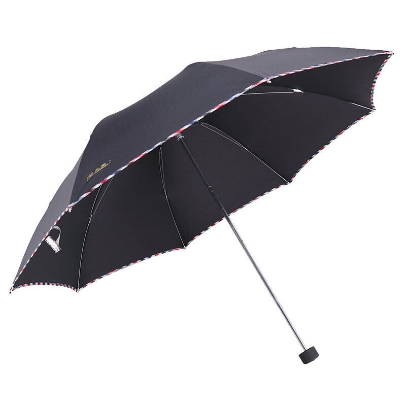 天堂伞 碰击布格子包边三折商务晴雨伞 703 黑色