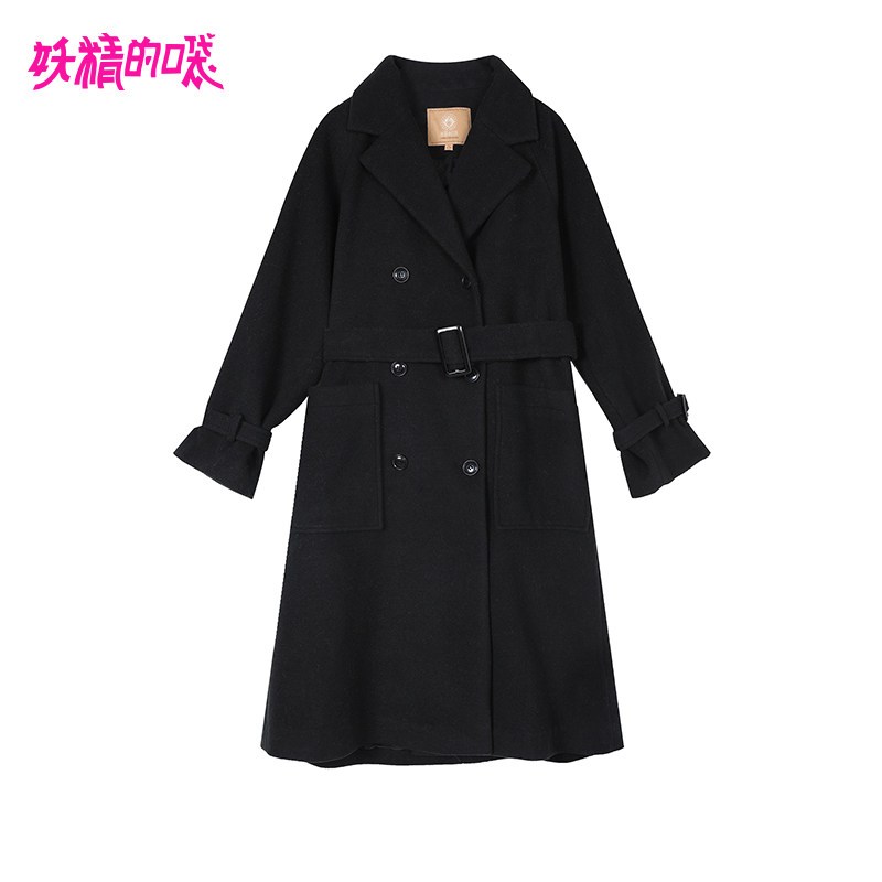 妖精的口袋Y秋冬2018新款chic呢子大衣加厚中长款过膝毛呢外套女R_1 S 夜色黑