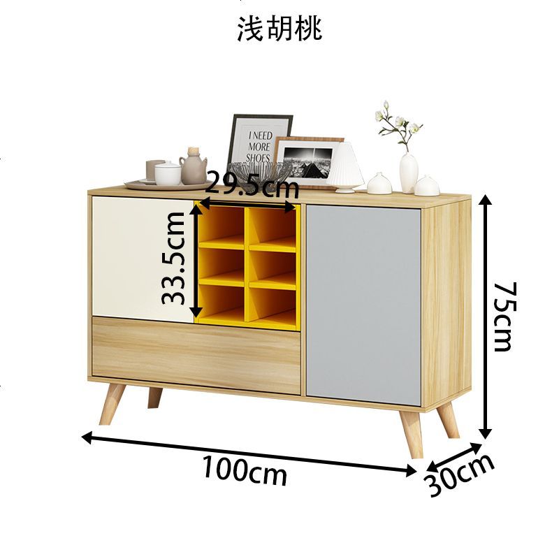 北欧餐边柜现代简约酒柜客厅柜子储物柜多功能碗柜简易茶水柜简约_649_932 1米浅胡桃_3_