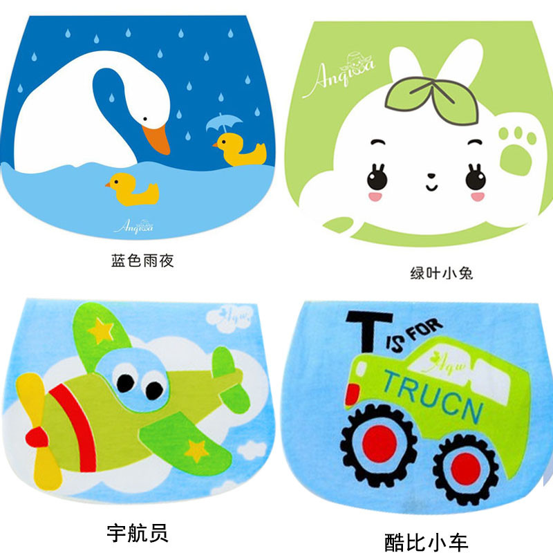 儿童全棉纱布汗巾0-1-4岁垫背湿巾汗水巾大童6-7-8岁吸汉巾加大码 宇航员+小车+绿叶小兔+蓝色雨夜4条装24*32