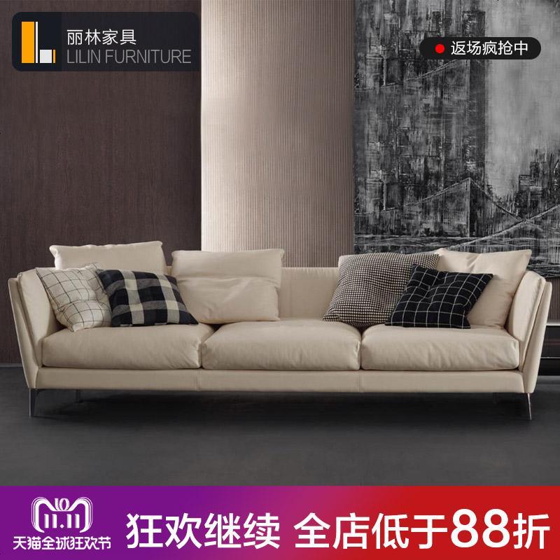 北欧真皮沙发头层牛皮组合现代简约客厅三人整装高档羽绒品牌沙发 其他_意大利优质棉麻布艺（单扶手三人位+中位+贵妃位）