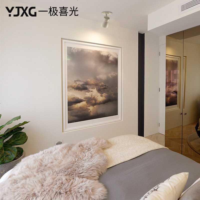COB射灯嵌入式超薄吊顶360度旋转客厅过道展厅走廊背景墙画照明灯_695_443 黑色-12W-正白（7-8.5cm）