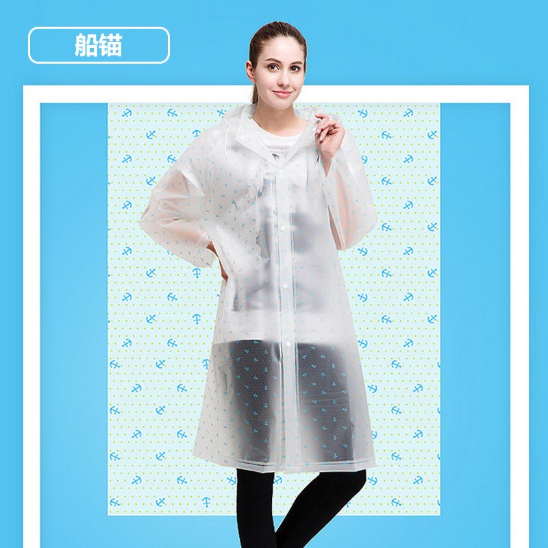 单人旅游透明雨衣成人徒步防水连体男女式户外长款雨披_1 印花-船锚