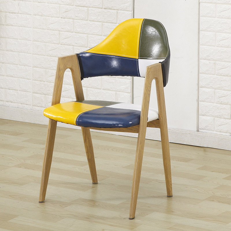 A字椅北欧铁艺餐椅餐厅椅子现代简约家用凳子成人实木椅子靠背椅_587_973 四拼接皮革原木色（单把不包邮）
