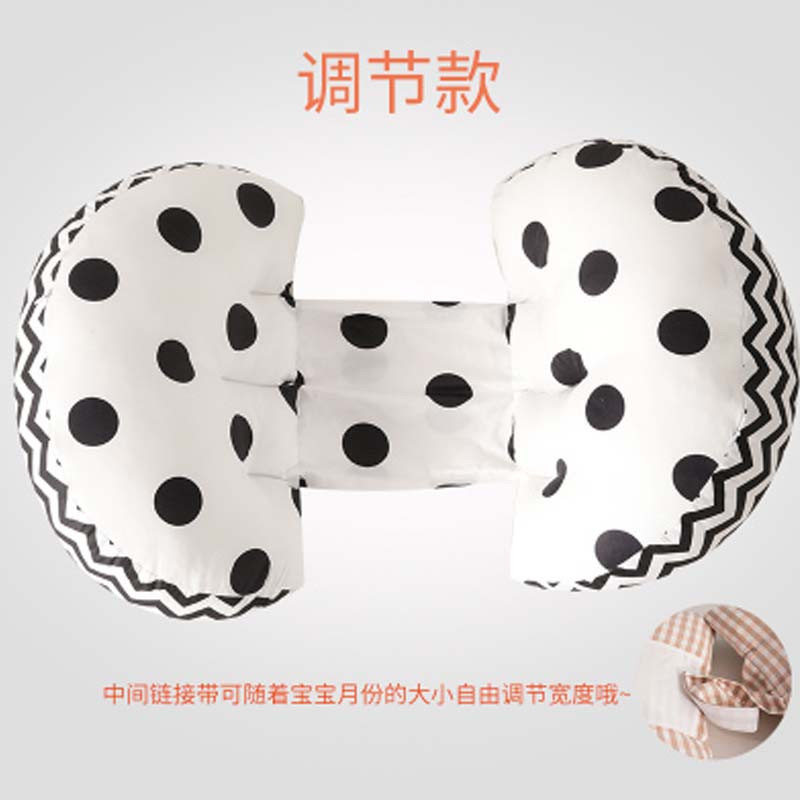 孕妇枕 头护腰侧睡 卧U型枕多功能托腹孕妇用品夏季通用简约清新孕妇护腰枕 【中间连接带可调节】黑白波点