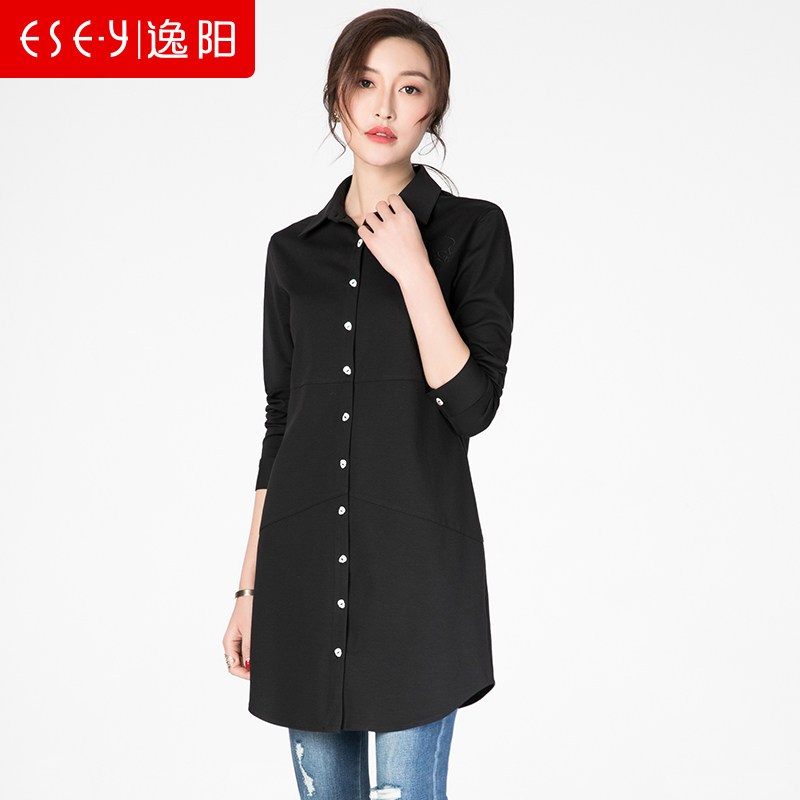 秋季新款休闲百搭长袖衬衣女 2XL 黑色