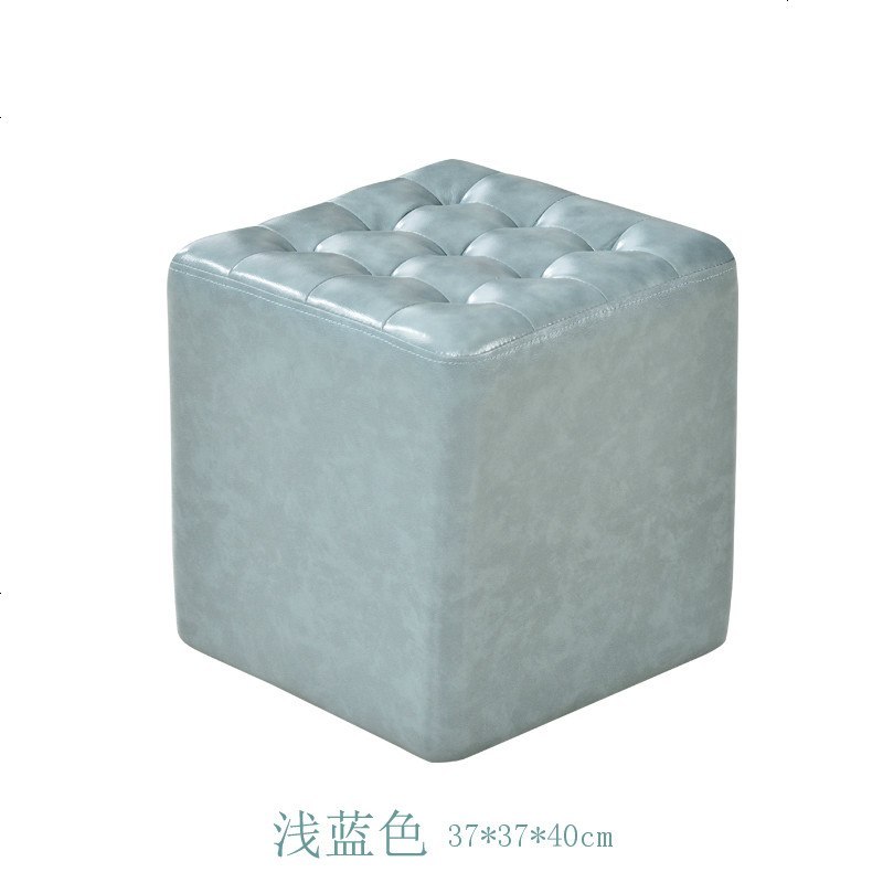 真皮换鞋凳欧式沙发凳方凳家用创意实木凳子皮凳鞋店试鞋凳圆墩子_349_159 浅蓝色方凳