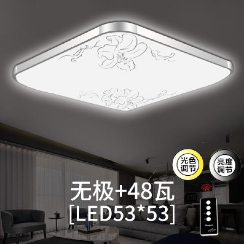 doxa灯饰现代简约led吸顶灯卧室大气长方形遥控客厅灯饰餐厅阳台过道灯具J_5_9 LED53*53无极48瓦