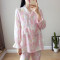 春夏季纯棉纱布月子服产后薄款喂奶衣大码孕妇哺乳睡衣家居服套装 L 蓝色