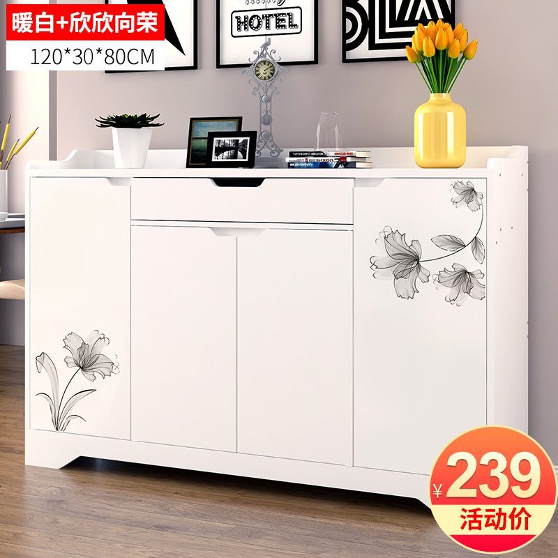 鞋柜简约现代厅柜简易柜子经济型省空间鞋架多功能储物柜玄关柜_817_722 组装_120cm暧白+欣欣向荣