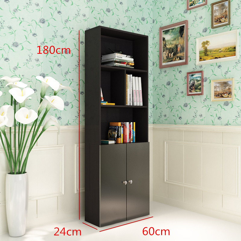 简约现代书架书柜简易学生书橱桌上自由组合储物木柜子带落地柜_292_850 60宽-带_-黑胡桃_0.6-0.8米宽