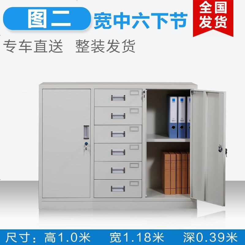 办公铁皮文件柜矮柜资料柜家用书柜档案柜阳台储物柜工具柜玻璃_847_787 图二_宽中六下节_0.5mm