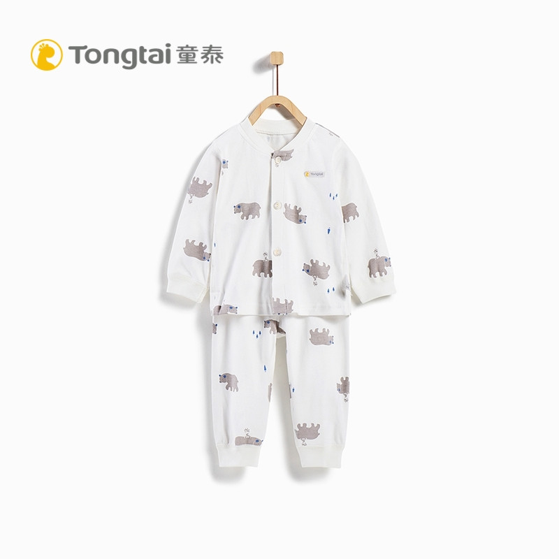 童泰TONGTAI婴儿纯棉立领内衣套装3-24个月宝宝对开上衣裤子两件套婴幼儿通用90cm 90cm 小熊
