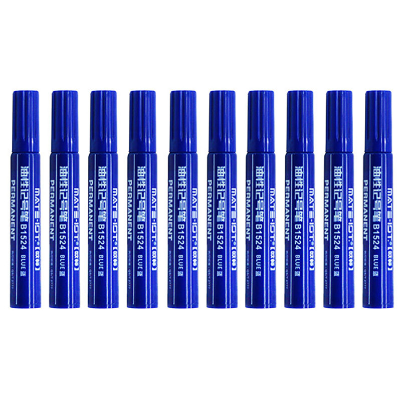 欧标(MATE-IOT) B1524记号笔1.5mm 不易变形 油性物流标记笔 快递水笔 黑红蓝三色可选大头笔 蓝色10支装