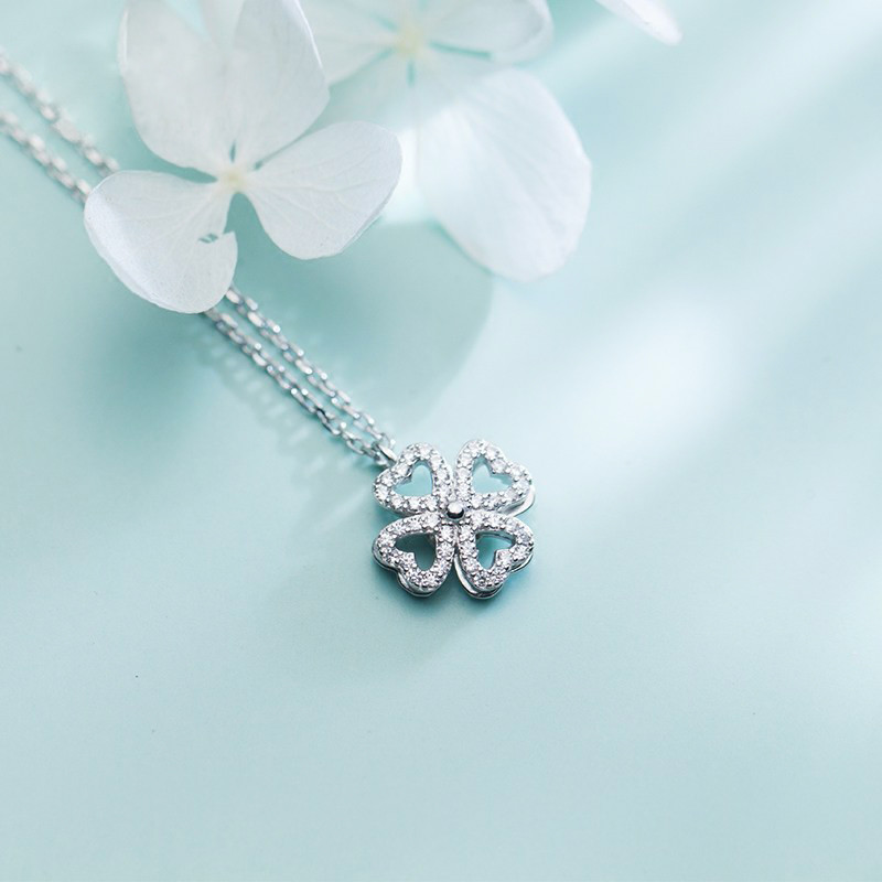 MYFD 四叶草项链女S925银电镀铂金首饰品灵动可旋转锁骨链吊坠MYN1827 银色