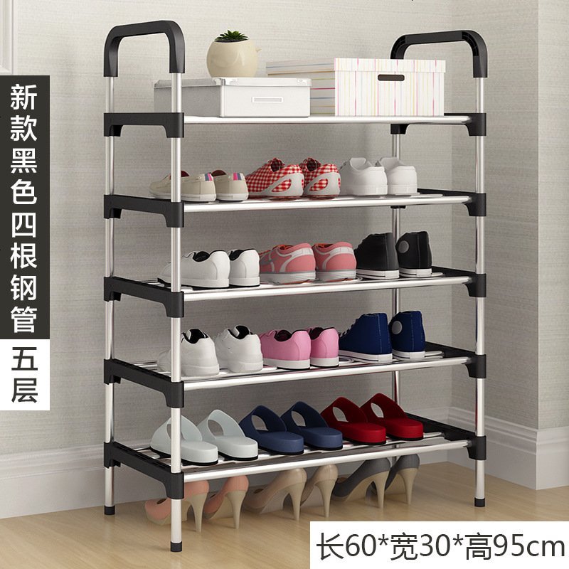 鞋架多层简易家用组装口鞋柜简约现代厅柜经济型宿舍防尘架子_214_971 黑色五层