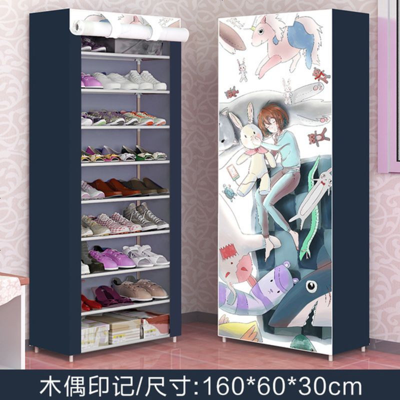 省空间鞋架特价经济型家用鞋柜放在家口简易宿舍女生防尘_862_191 十层九格�7�8木偶�7�8超强称重_带外套