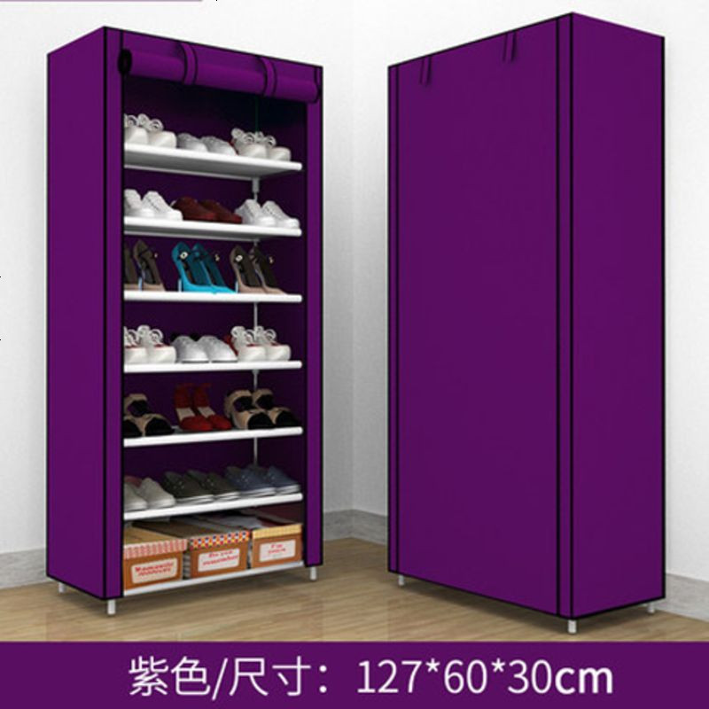简易鞋架多层钢管特价组装防尘家用省空间学生宿舍收纳经济型鞋柜_928_413 单排8层7格/紫色