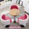 洽谈桌椅组合咖啡厅休闲办公会客桌餐桌奶茶店玻璃小圆桌接待桌椅_227_641 军绿色_1+4蓝白_白木板