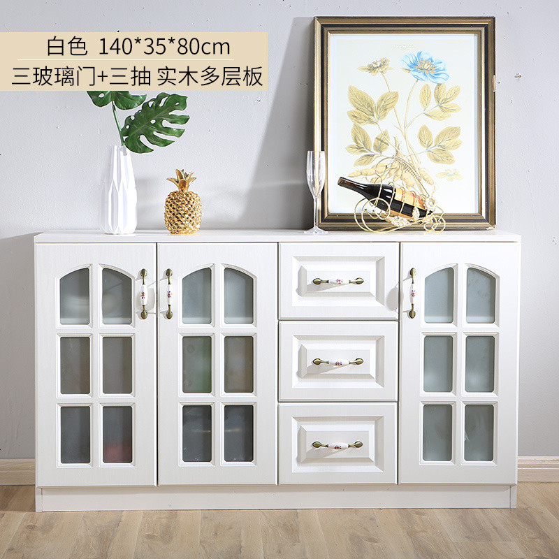 欧式餐边柜储物柜酒柜现代简约餐厅橱柜茶水柜碗柜厅玄关柜实木_29_689 白色深35三_三抽玻璃__实木多层板_双_