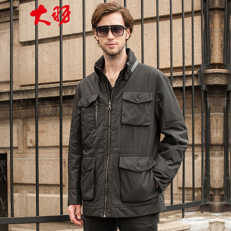 大羽中年男士短款羽绒服立领保暖冬季外套 2XL/190/104 黑色
