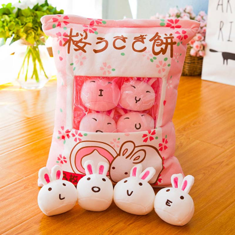 长50*宽38厘米零食抱枕樱花兔公仔一大袋兔子饼毛绒玩具礼物女生可爱毛绒玩偶 长50*宽38厘米 兔子【内有8只】升J版