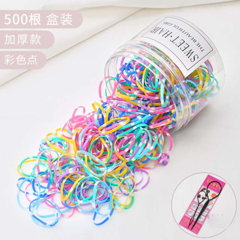 多色可选 儿童发饰一次性橡皮筋女童宝宝黑色小发圈成人 头绳通用配饰发绳 7#加厚款彩色点500根【盒装】