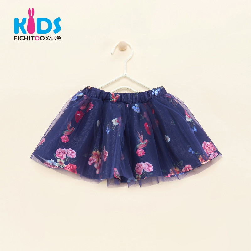 EICHITOOKIDS爱居兔童装2018冬季女童涤纶淑女网纱百褶裙 100cm 藏青花纹02