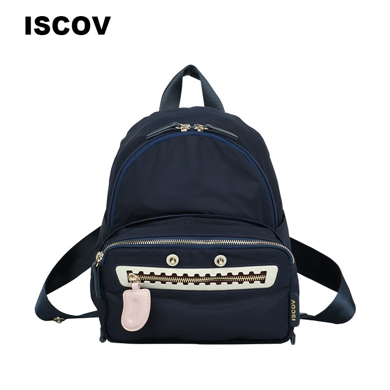 ISCOV时尚潮流双肩包女2018秋冬新款尼龙大容量实用背包_1 黑色