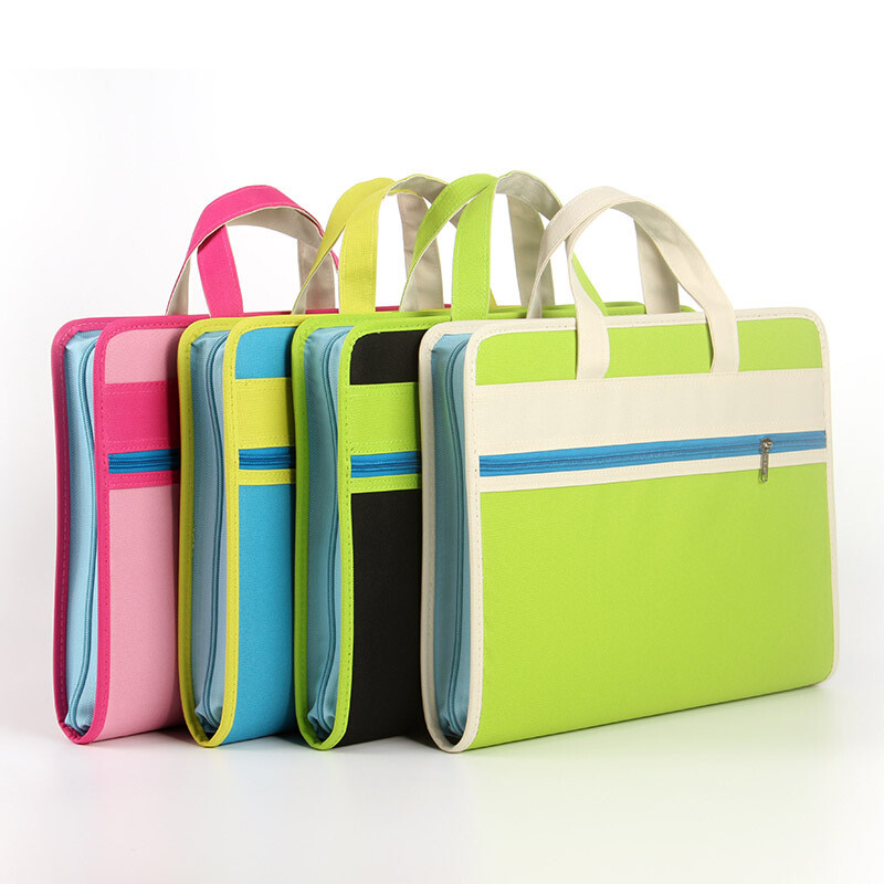 风琴包手提牛津布风琴文件夹多层学生用试卷夹卷子夹收纳袋黄绿色f