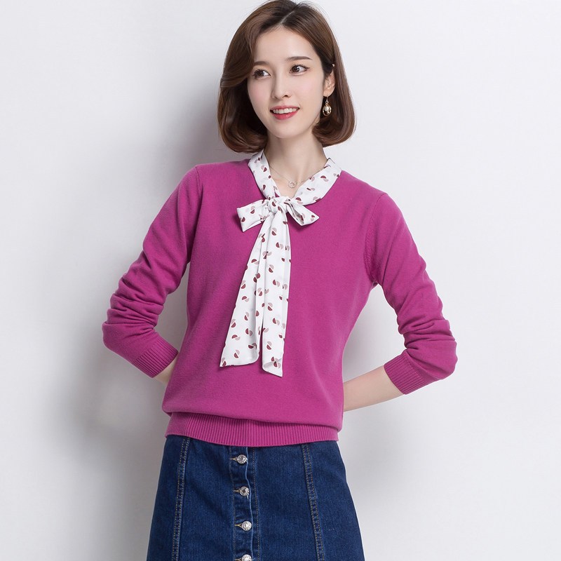 恒源祥羊毛衫女秋冬V领100%羊毛鸡心领针织衫打底毛衣女2018新款 175/XL 玫红