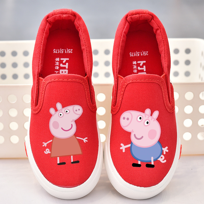 儿童帆布鞋女童布鞋2018新款秋季卡通童鞋男童休闲鞋宝宝透气板鞋_3 29码内长19/适合脚长18.5cm 小猪红